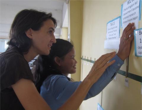 Maryknoll Lay Missioner Maria Montello with blind student 2018