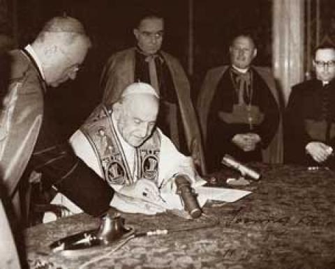 John XXIII signs Pacem in Terris April 1963