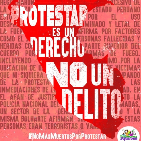 "To protest is a right, not a crime." Graphic by Defensoras y Defensores del Perú